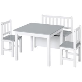 Qaba Toddler Desk and Chair Set, 4-Piece Bench Storage, Easy Clean, Ideal Educational Furniture Gift for Boys & Girls 3+ Years, Gray