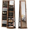 HOMCOM 360Â° Swivel Jewelry Armoire, Lockable Jewelry Cabinet with Full-Length Mirror, Storage Shelves, Rustic Brown