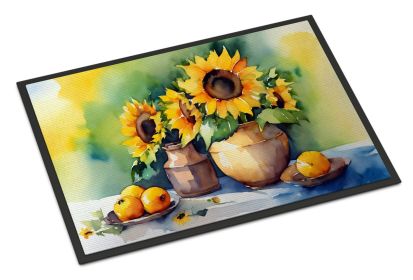 NEW Sunflowers in Watercolor Doormat Front Door Mat Indoor Outdoor Rugs for Entryway, Non Slip Washable Low Pile, 18H X 27W