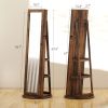 HOMCOM 360Â° Swivel Jewelry Armoire, Lockable Jewelry Cabinet with Full-Length Mirror, Storage Shelves, Rustic Brown