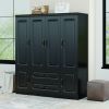 Livelylodge Modern Black Wardrobe with Large Storage Capacity â€“ 4 Doors, 2 Drawers