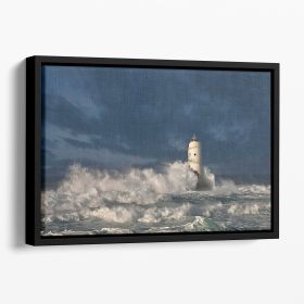 Faro Di Mangiabarche Calasetta-Sardegna Floating Framed Canvas (Color: Black, size: 40" x 26" / 100cm x 65cm (approx))