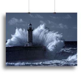 Stormy waves over old lighthouse Canvas Print or Poster (Type: Standard Framed Canvas Print, size: 28" x 20" / 70cm x 50cm (approx))