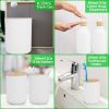 9Pcs Bathroom Accessories Set Trash Can Lotion Soap Dispensers Q-tip Holders Toothbrush Holder Soap Dish Vanity Tray Toilet Brush Black White